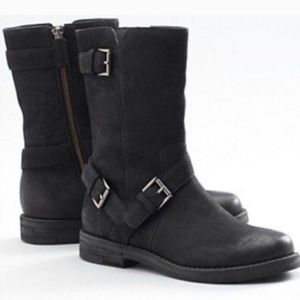 NEW EILEEN FISHER BLACK NUBUCK LEATHER MOTO LOG BOOTS SIZE 9.5